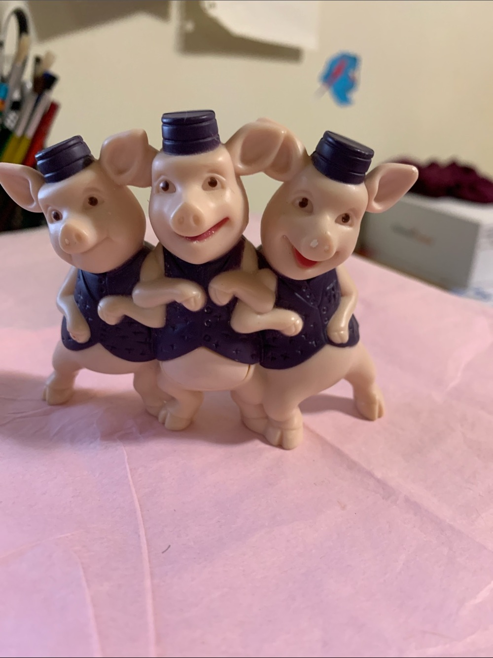 Vintage Three Dancing Pigs Figurine in Cream and Dark Purple toy